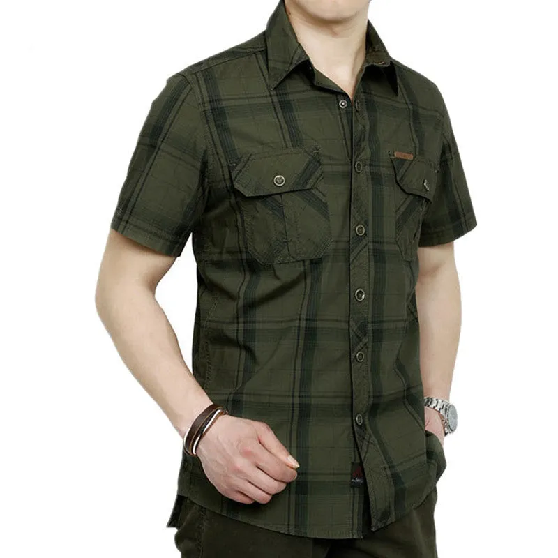 New Arrival Brand Short Sleeves Cotton Plaid Men Shirts Quick-drying Men's Army Shirt.