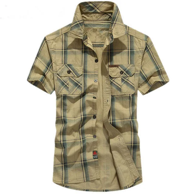 New Arrival Brand Short Sleeves Cotton Plaid Men Shirts Quick-drying Men's Army Shirt.