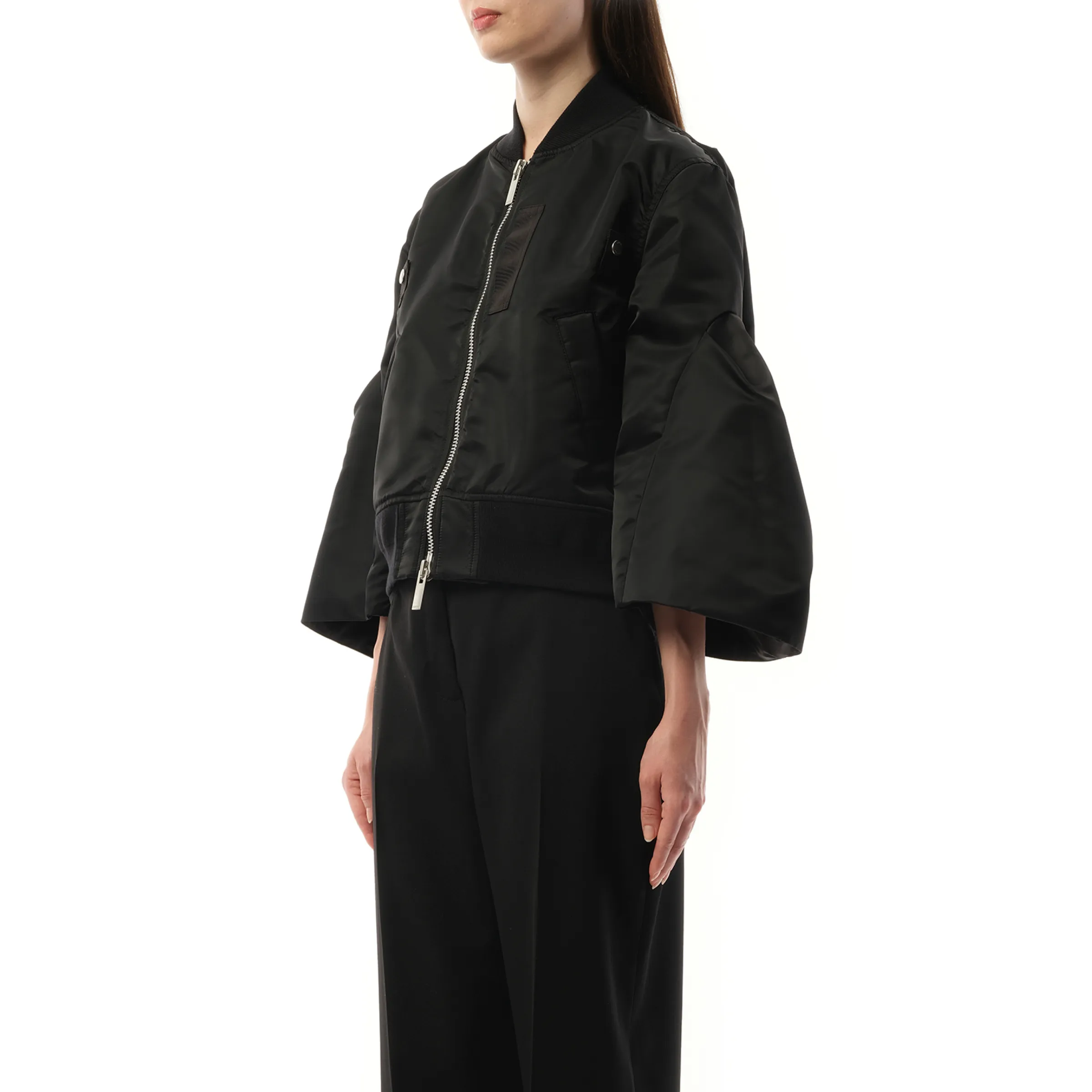 Nylon Twill Big Sleeve Blouson in Black