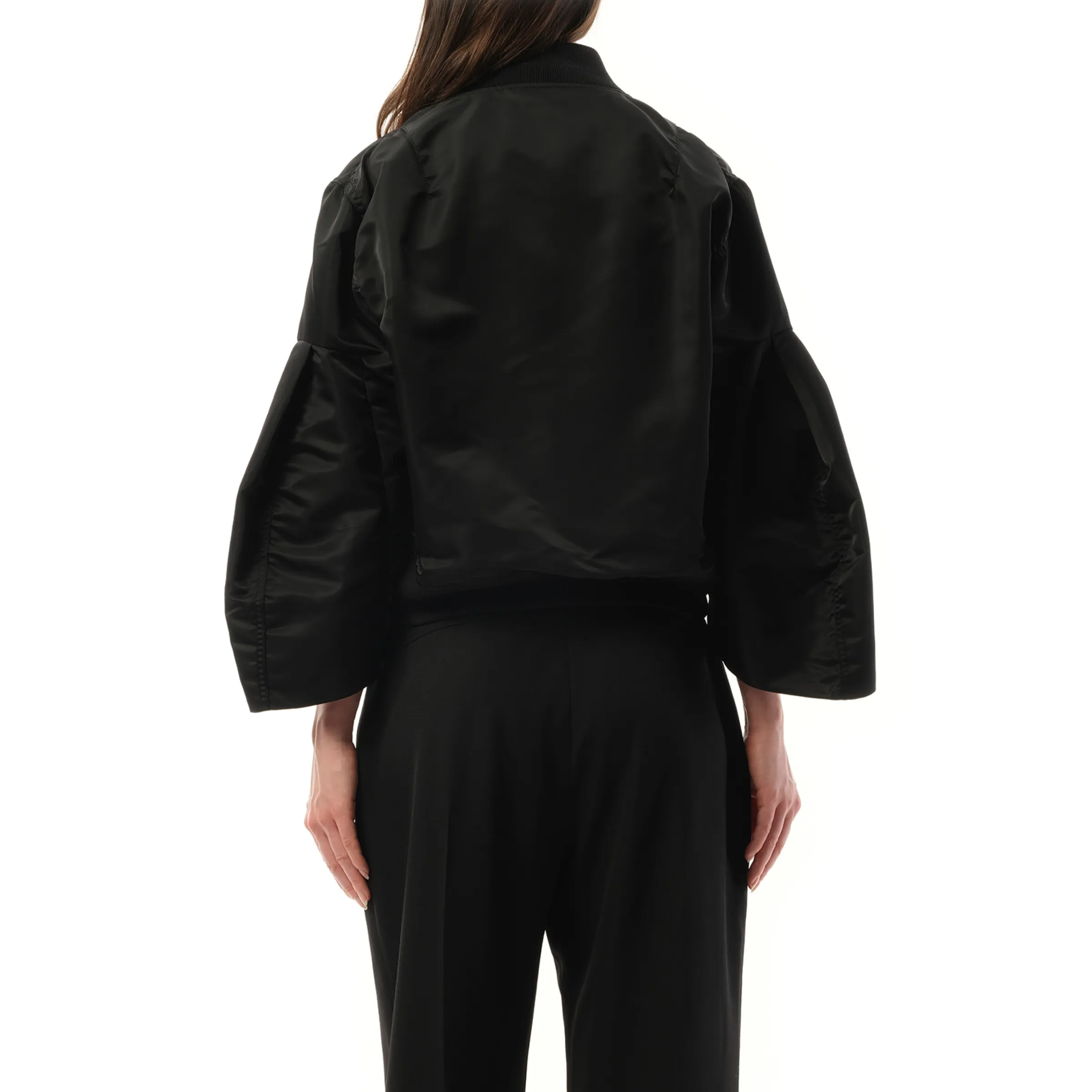 Nylon Twill Big Sleeve Blouson in Black