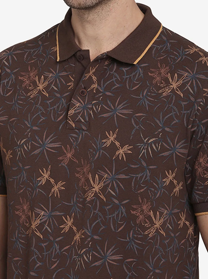 Pinecone Brown Printed Slim Fit Polo T-shirt  | Greenfibre