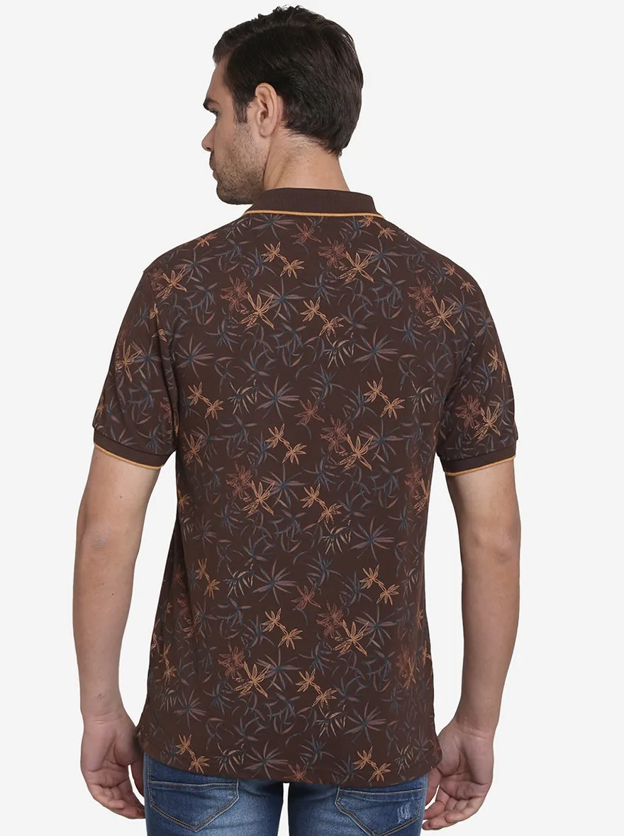 Pinecone Brown Printed Slim Fit Polo T-shirt  | Greenfibre