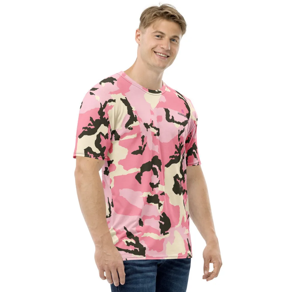 Pink Camouflage Men's T-shirt, Camo Army Print Luxury Tees For Men- Made in USA/EU/MX