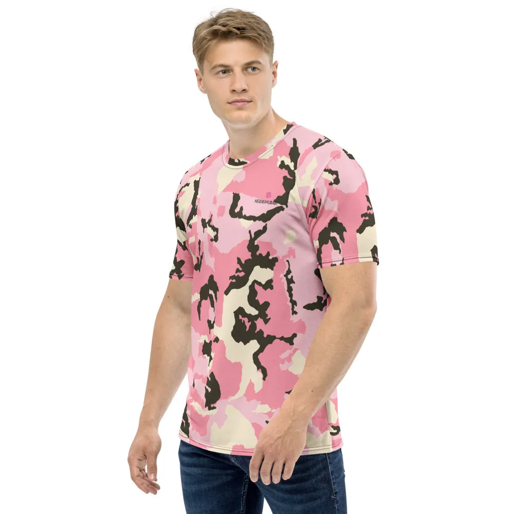 Pink Camouflage Men's T-shirt, Camo Army Print Luxury Tees For Men- Made in USA/EU/MX