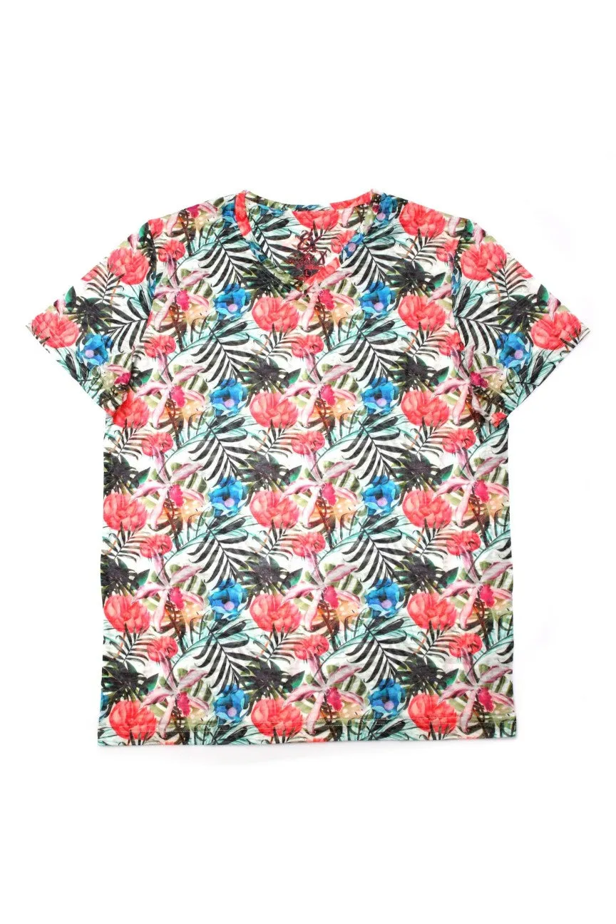 Pop Floral Print V-Neck T-Shirt