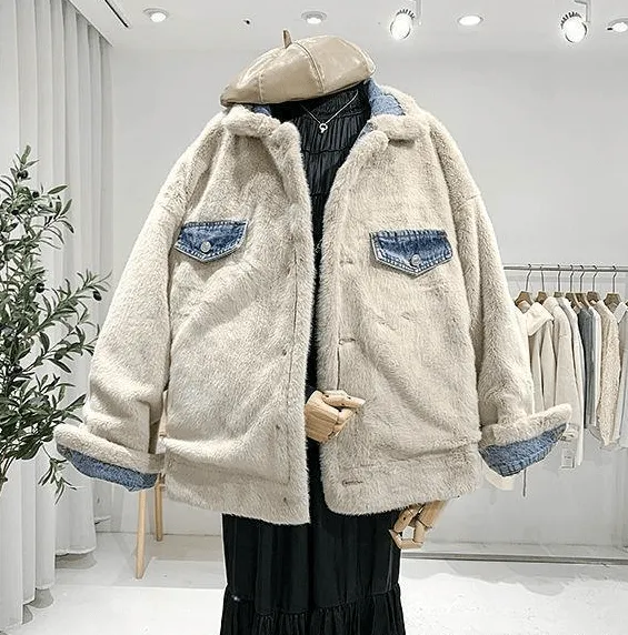 Pre Order:  Reversible Faux Lambswool Denim Jacket