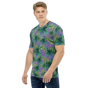 Purple Tropical Leaf Men's T-shirt, Hawaiian Style Tropical Leaves Print Tees-Made in USA/EU/MX