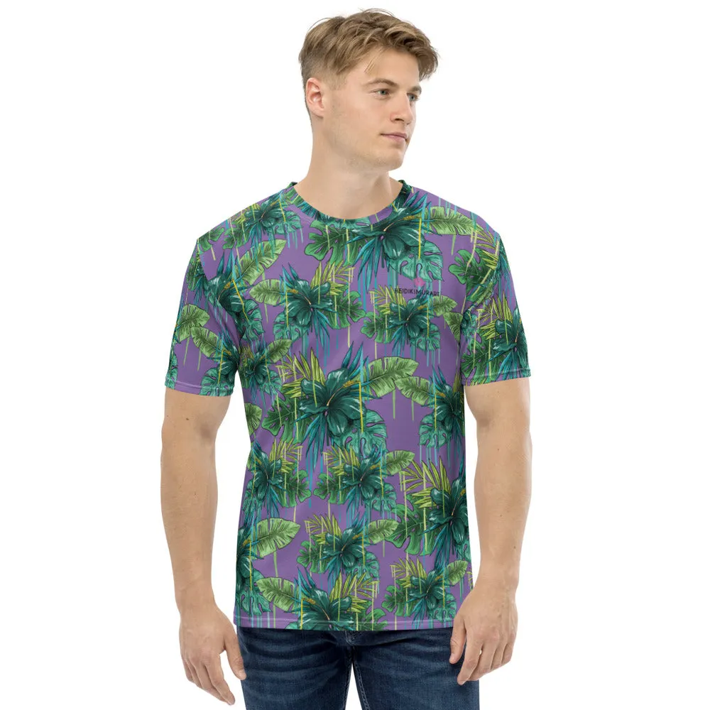 Purple Tropical Leaf Men's T-shirt, Hawaiian Style Tropical Leaves Print Tees-Made in USA/EU/MX