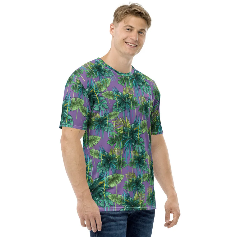 Purple Tropical Leaf Men's T-shirt, Hawaiian Style Tropical Leaves Print Tees-Made in USA/EU/MX