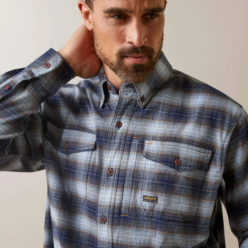 Rebar Flannel Dura Stretch Work Shirt - Blue Khaki