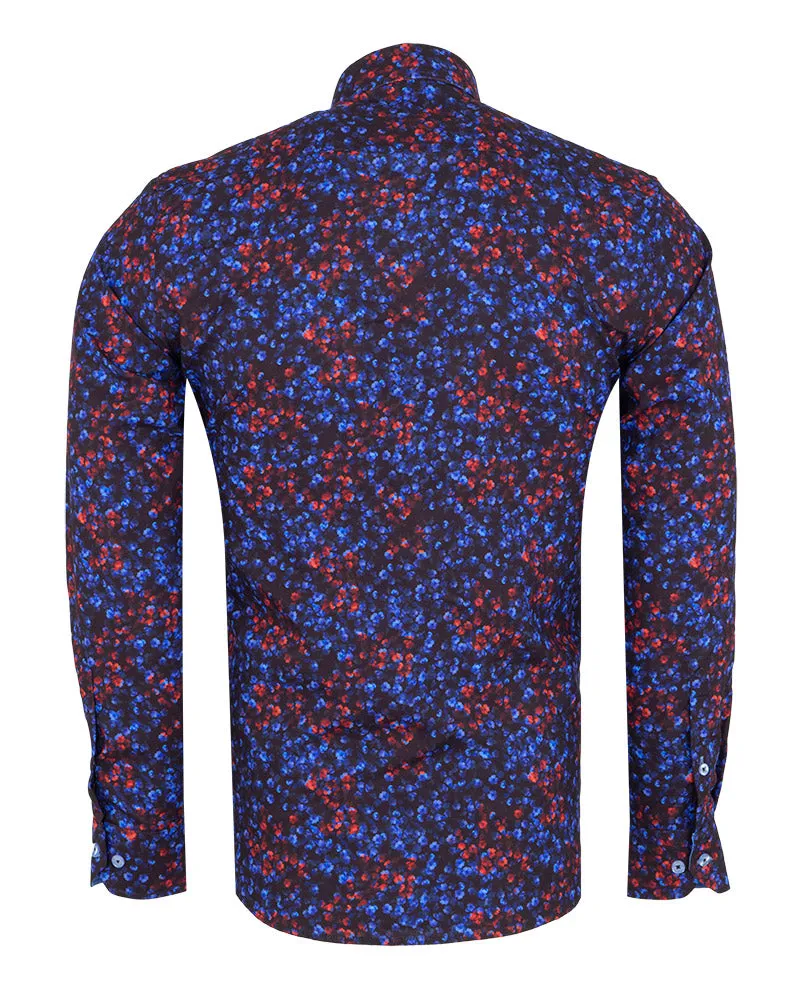 Red & Blue Poppy Print Men's Shirt