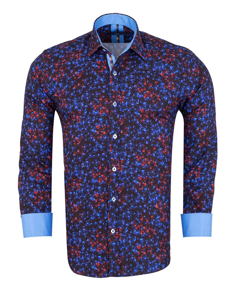 Red & Blue Poppy Print Men's Shirt