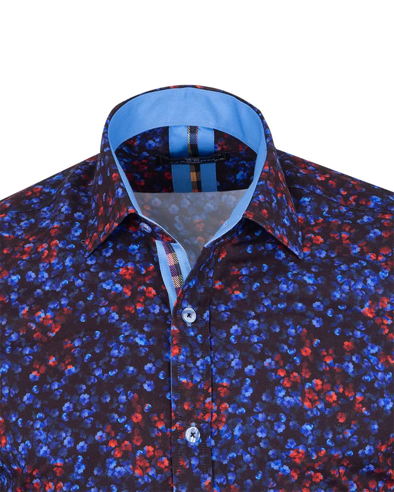 Red & Blue Poppy Print Men's Shirt