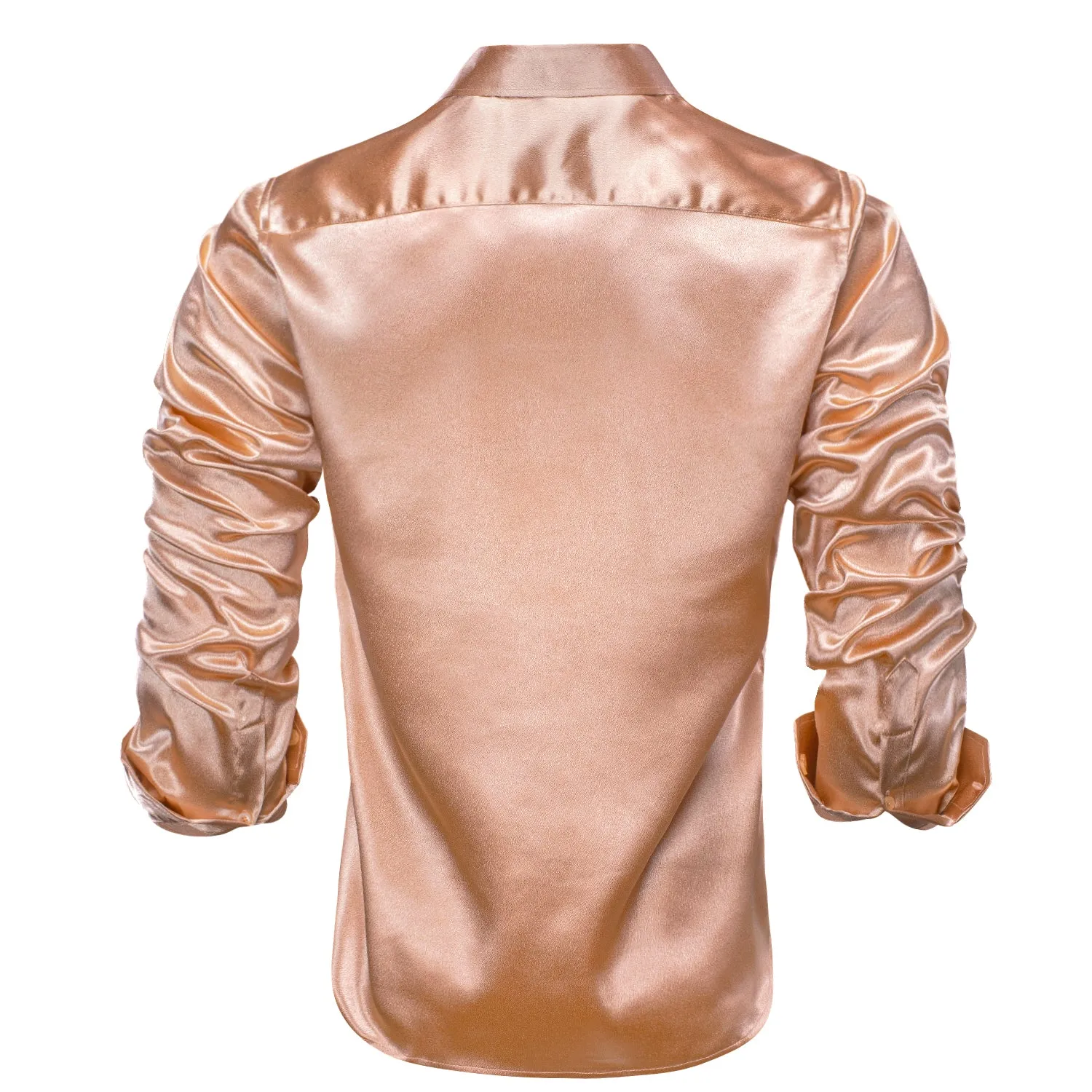 Rose Golden Satin Silk Men's Long Sleeve Shirt