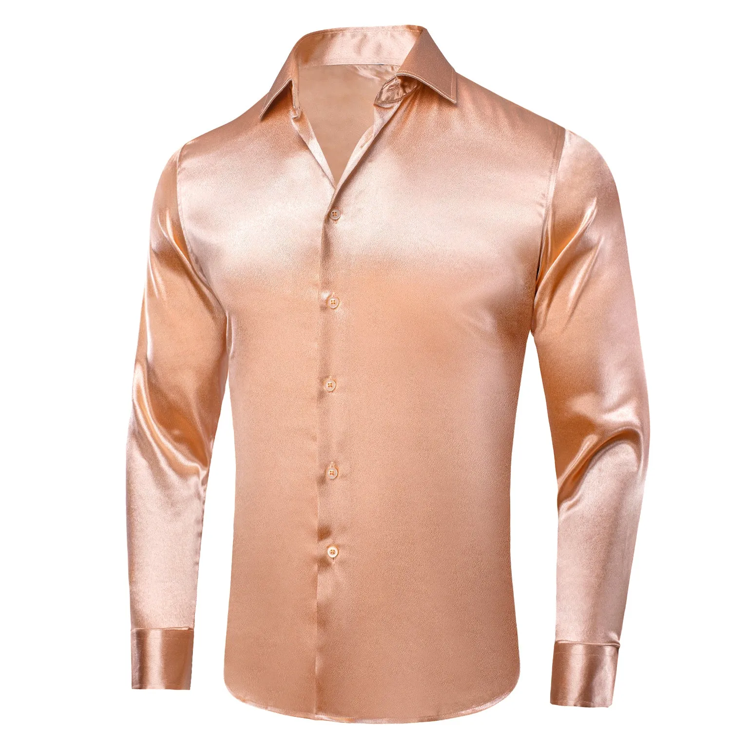 Rose Golden Satin Silk Men's Long Sleeve Shirt