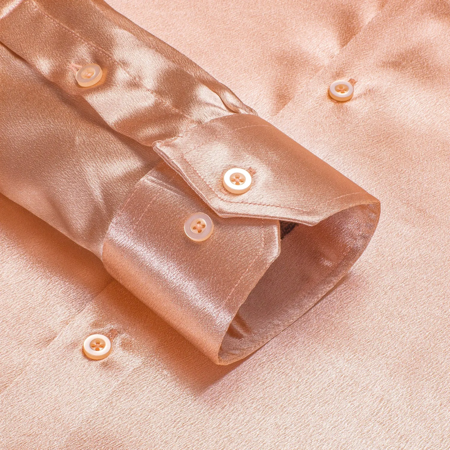 Rose Golden Satin Silk Men's Long Sleeve Shirt