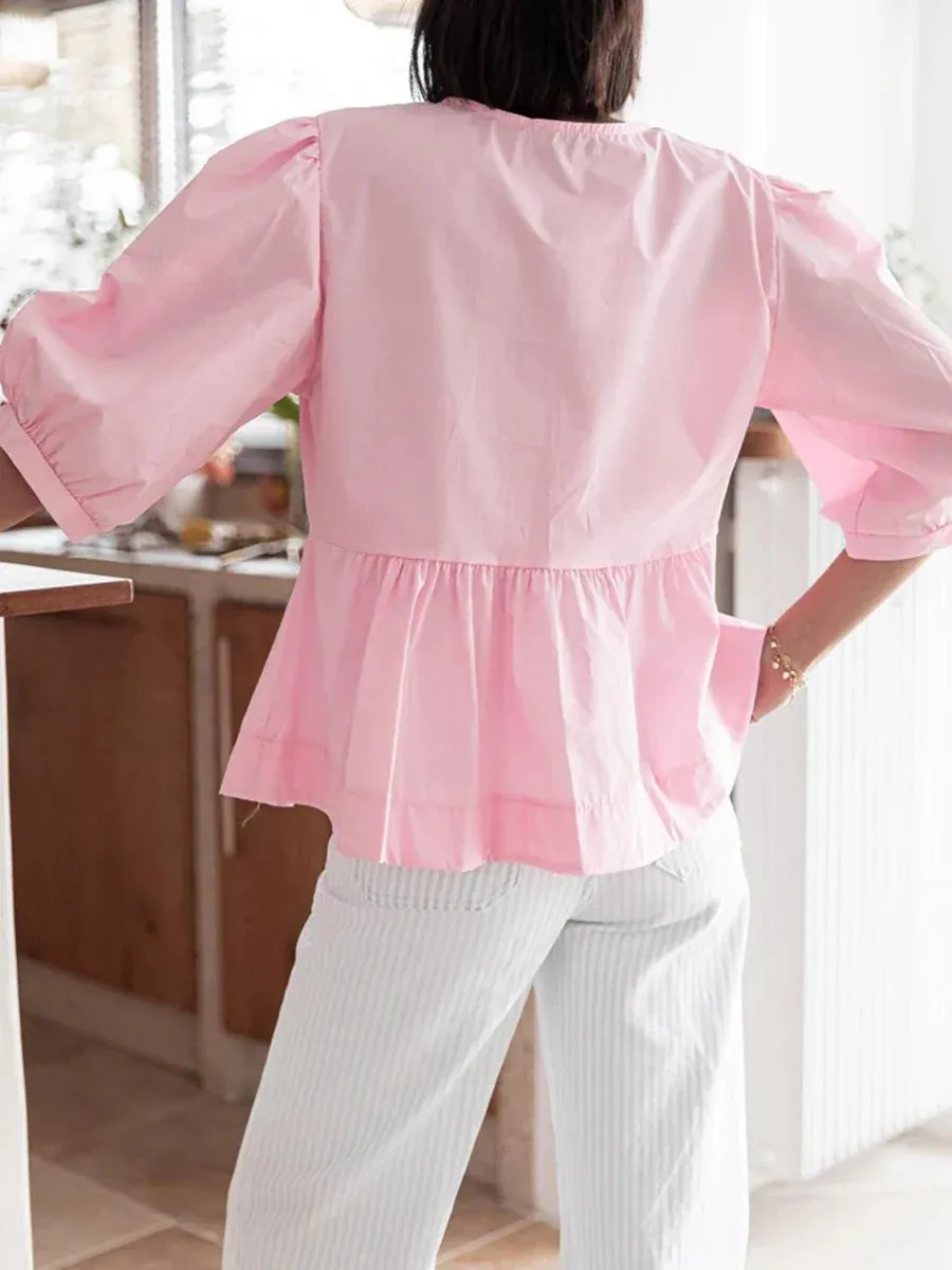 Sleeve Loose Cute T Shirt Babydoll Peplum Tops Short Blouse