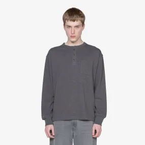 Slub Henley Neck Longsleeve T-Shirt Charcoal