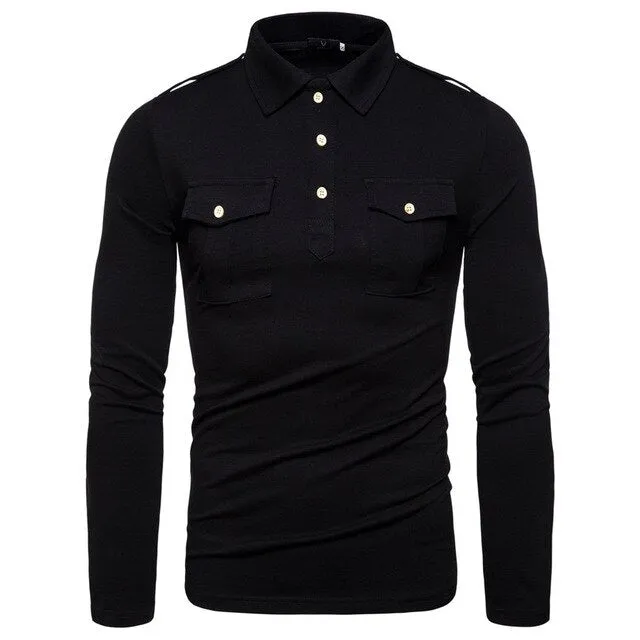 Spring Autumn Fashion Men Casual Long Sleeve Polo Shirts Cotton Pockets Men's Outwear Shirts Business Streetwear Shirts For Male