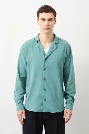 Tenedos Regular Fit Green Men's Linen Shirt