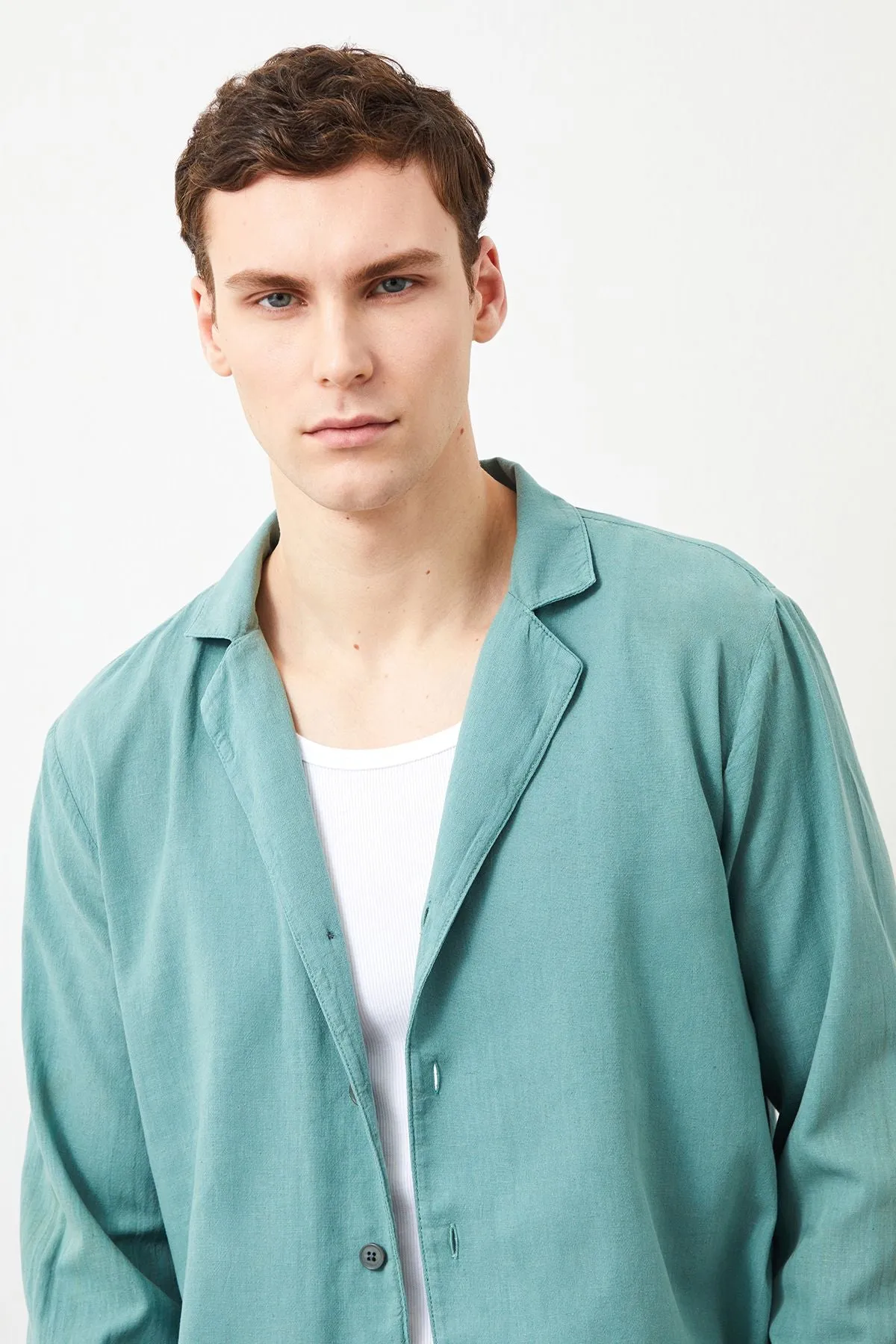 Tenedos Regular Fit Green Men's Linen Shirt