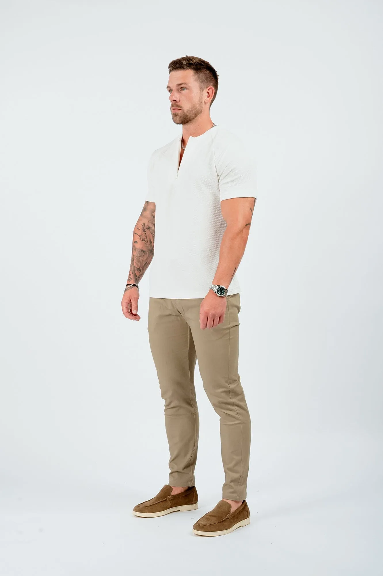 TEXTURED HENLEY TOP - WHITE