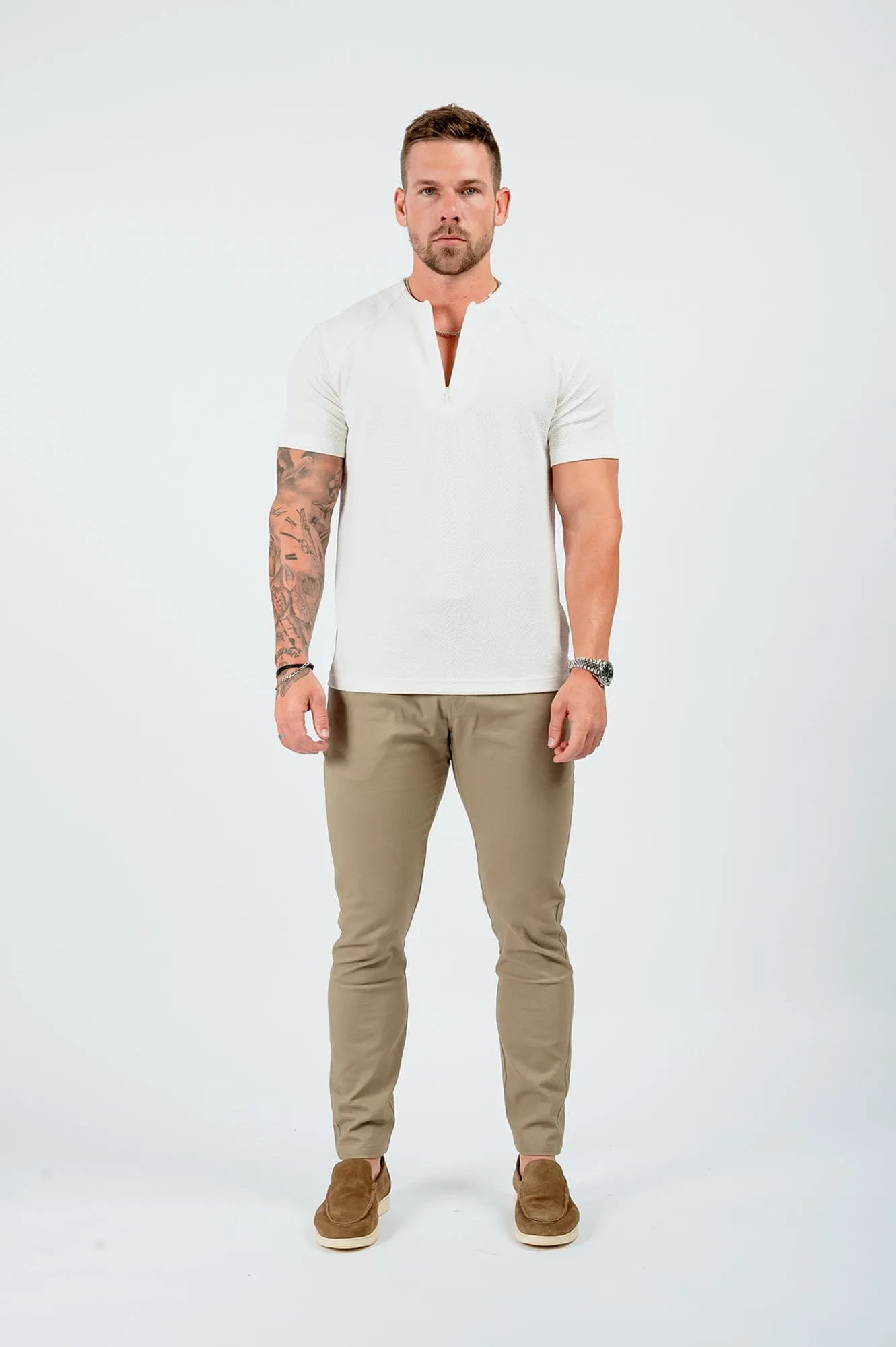 TEXTURED HENLEY TOP - WHITE