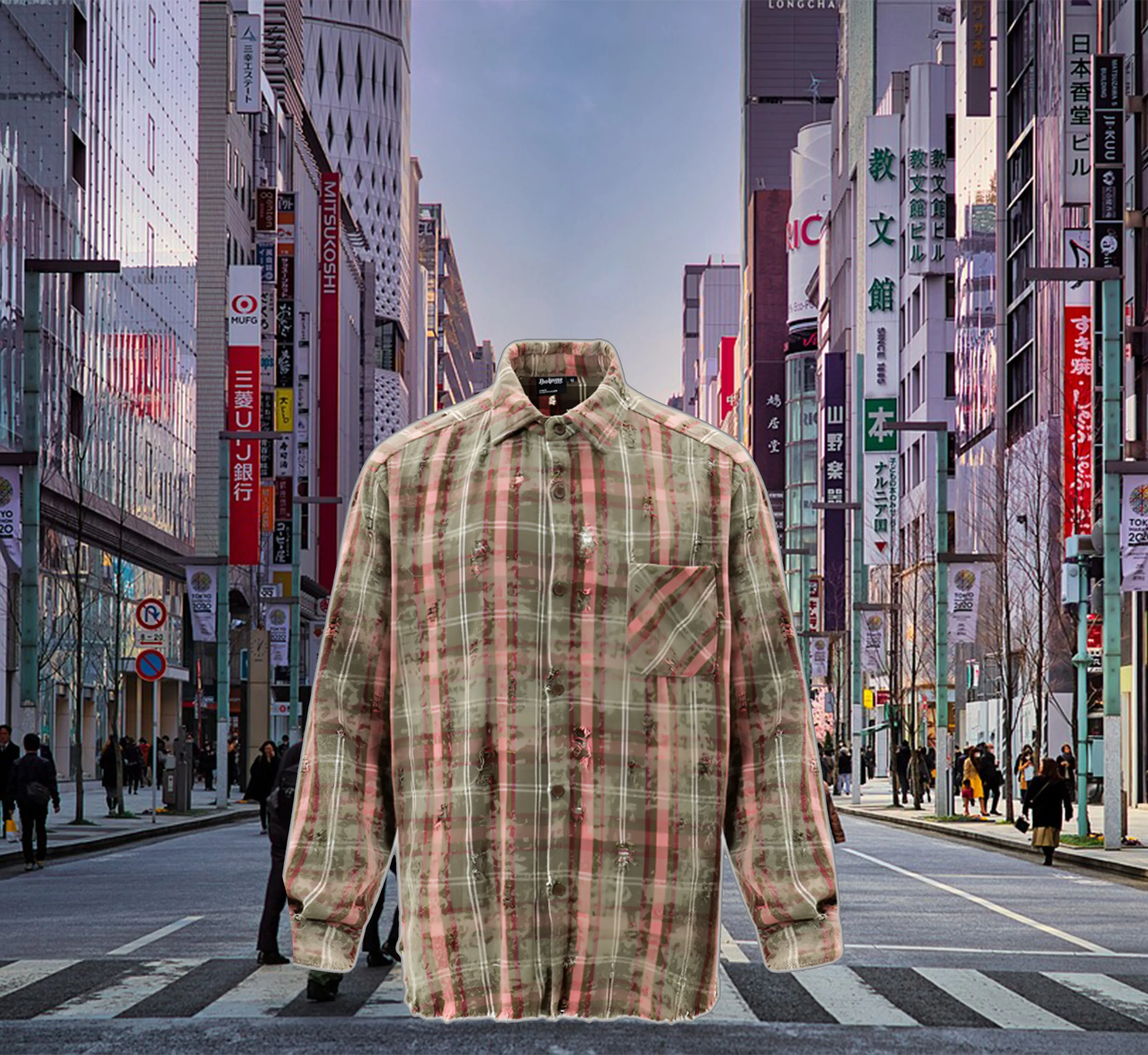 Tie-dyed Plaid Long-sleeved Shirt For Men