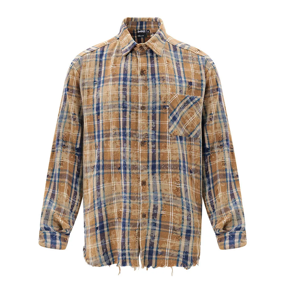 Tie-dyed Plaid Long-sleeved Shirt For Men