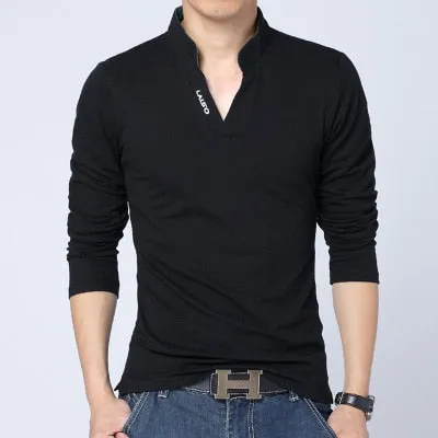 V-Neck Stand Collar Long Sleeve Shirt