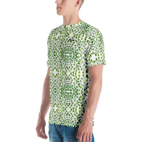 White Green Maidenhair Men's T-shirt, Green Tropical Leaves Shirt For Men-Made in USA/EU