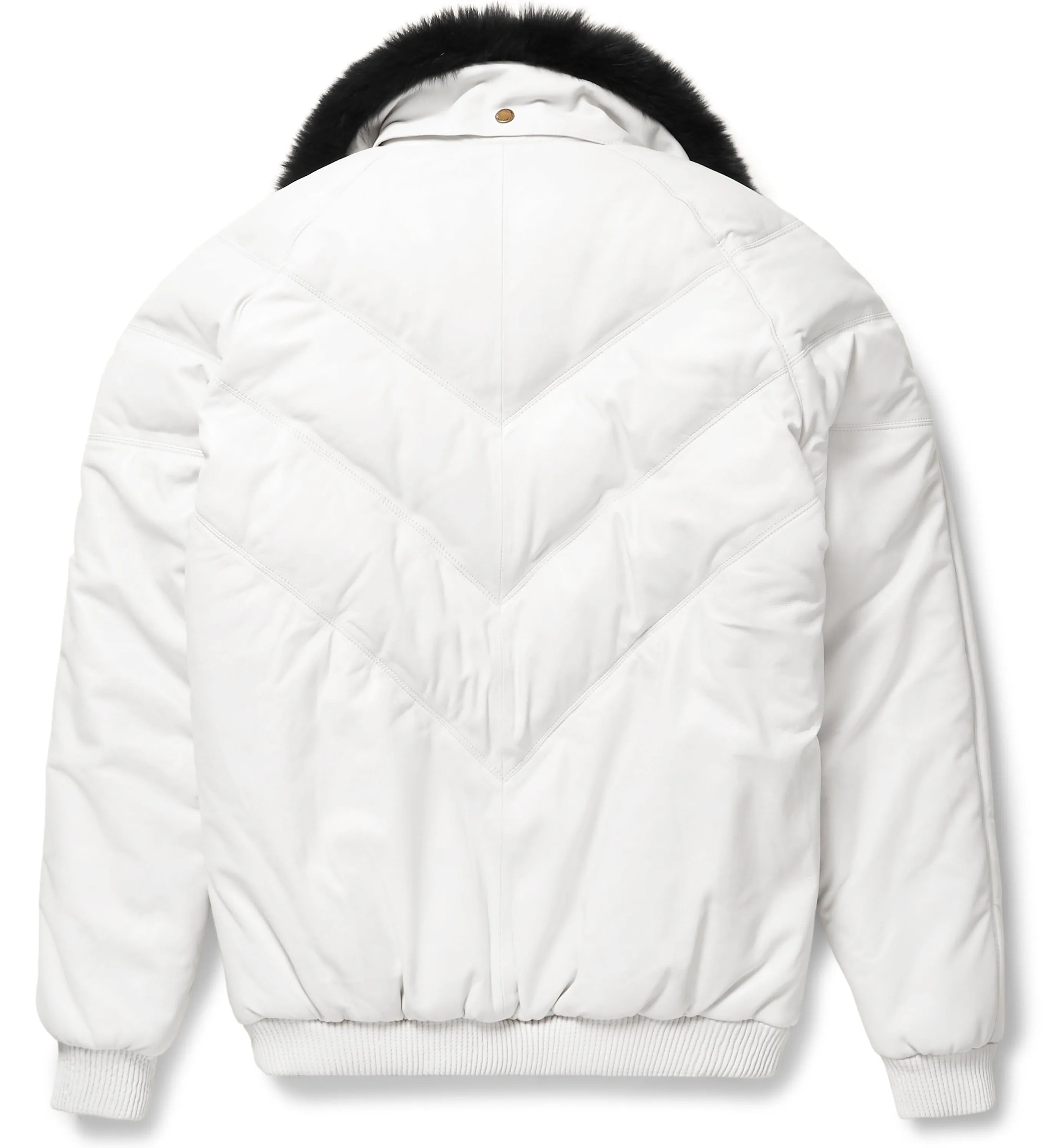 White Leather V-Bomber Jacket