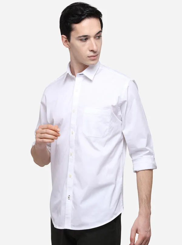 White Regular Fit Solid Casual Shirt | Greenfibre