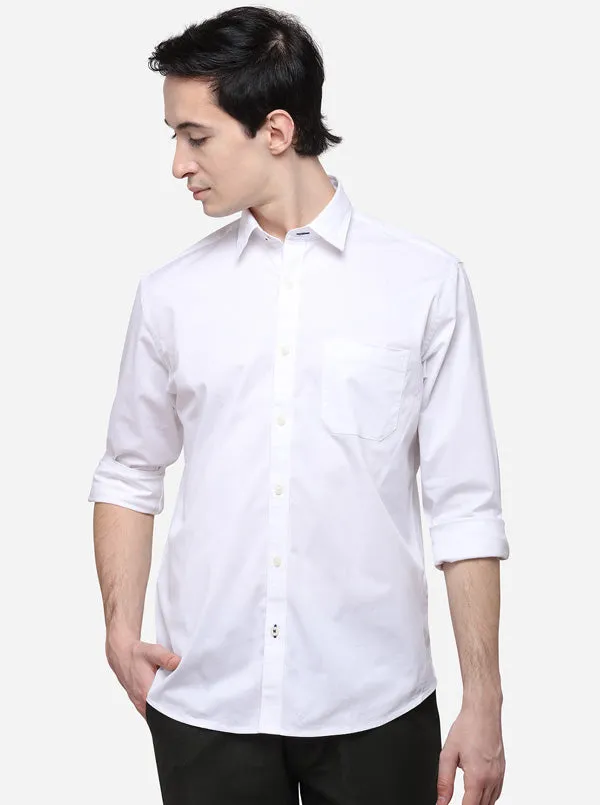 White Regular Fit Solid Casual Shirt | Greenfibre