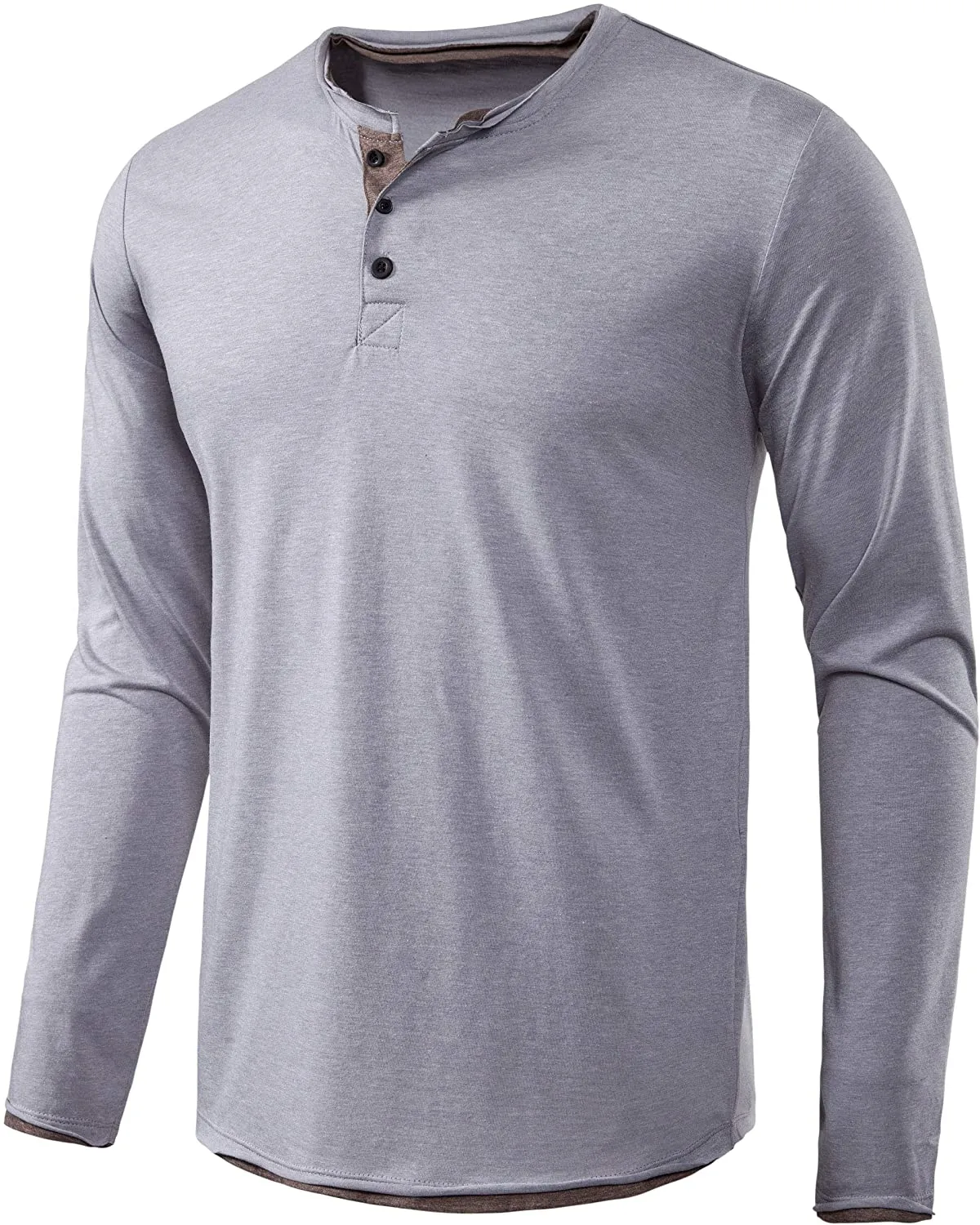 Wholesale Mens Long Sleeve Casual Lightweight Fitted Basic Henley T-Shirt