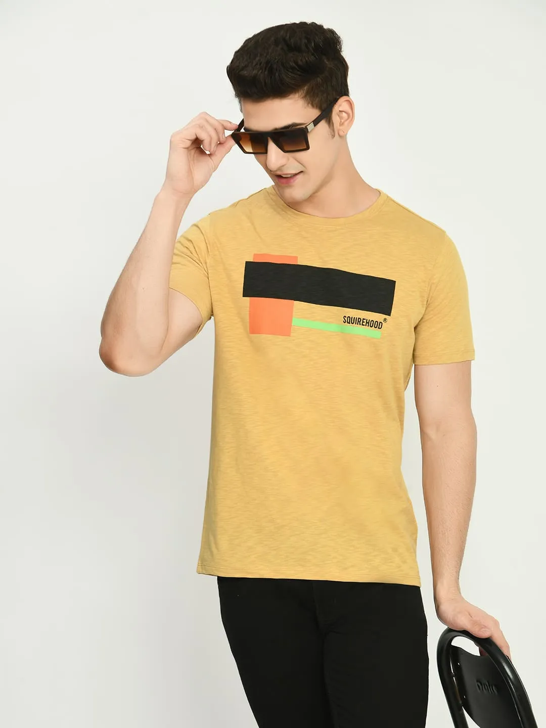 Yellow Graphic Printed Knit T-Shirt