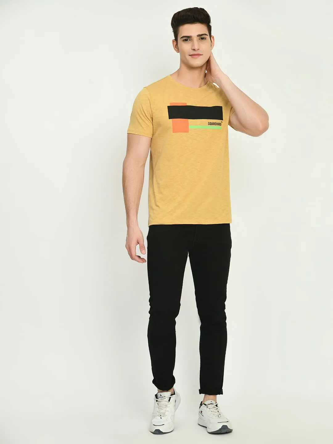 Yellow Graphic Printed Knit T-Shirt