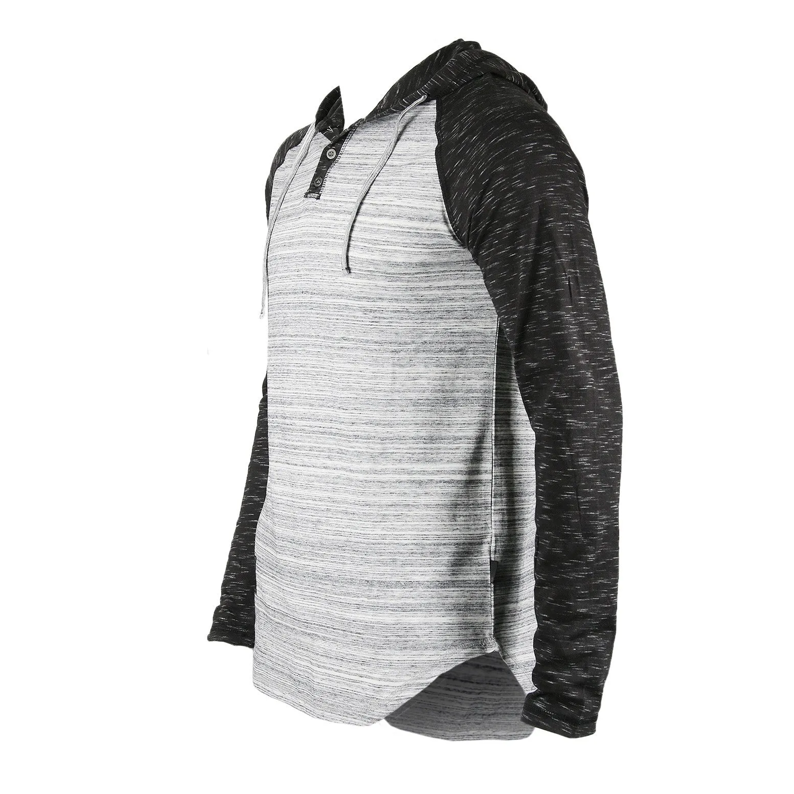 ZIMEGO Long Sleeve Raglan Henley Round Bottom Hood T-Shirts - Space Grey