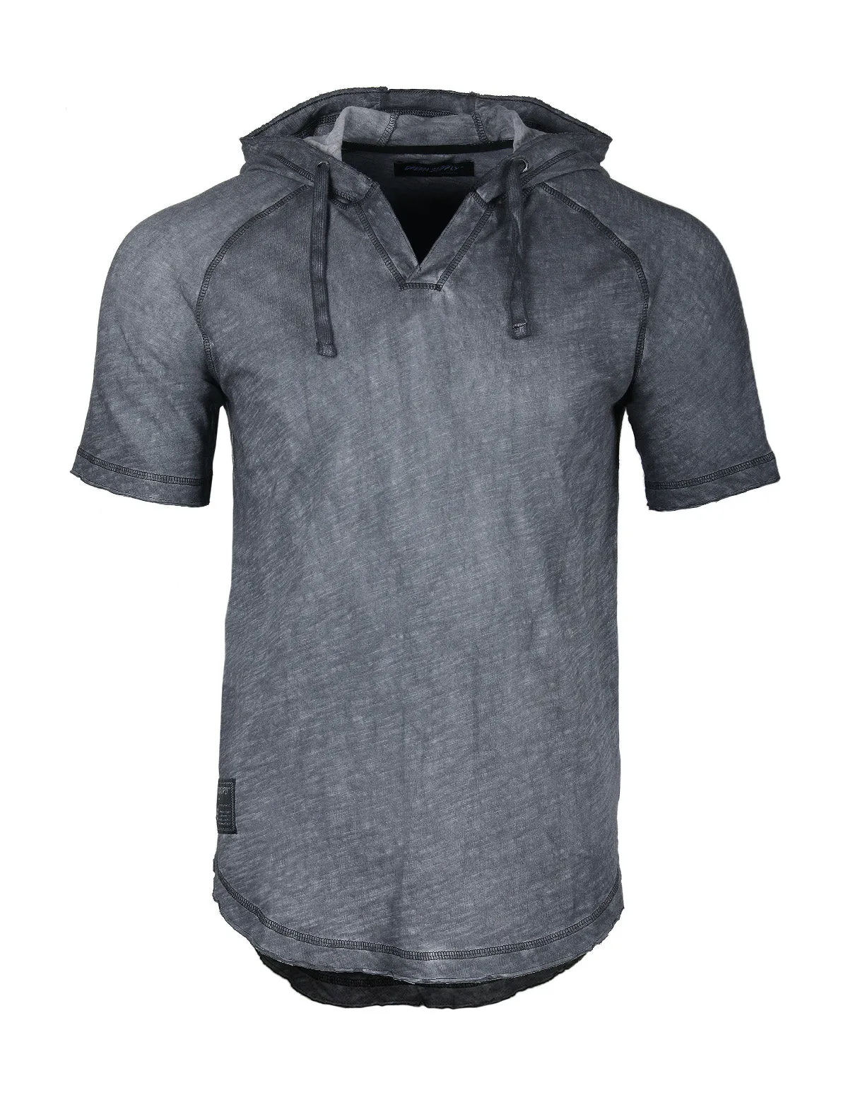 ZIMEGO Short Sleeve Vintage Garment Dyed Hooded Raglan Henley