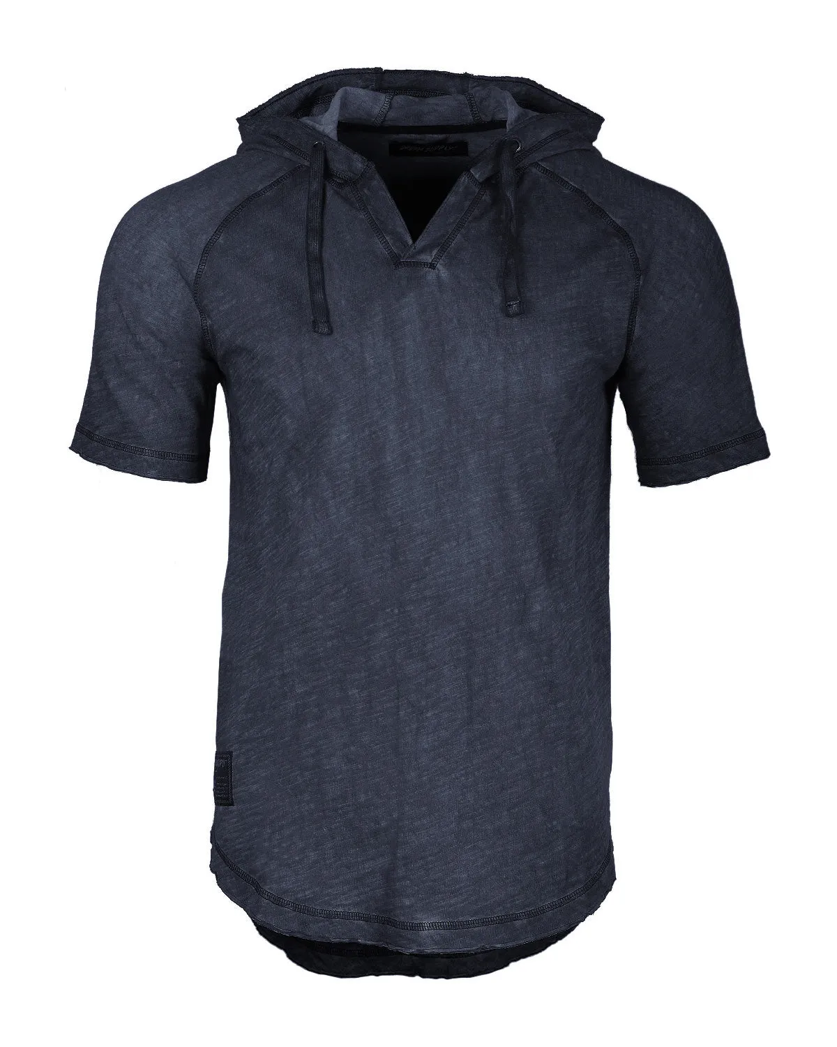 ZIMEGO Short Sleeve Vintage Garment Dyed Hooded Raglan Henley