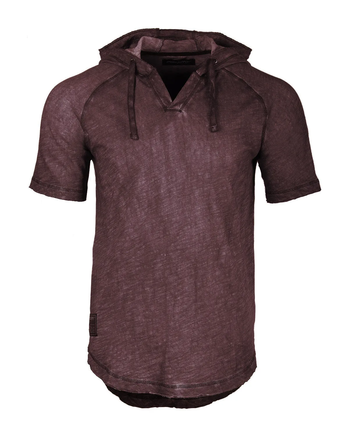 ZIMEGO Short Sleeve Vintage Garment Dyed Hooded Raglan Henley